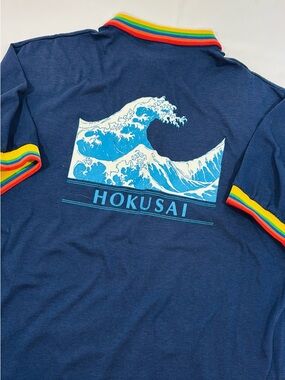 Vintage 80’s Katsushika Hokusai Japanese “The Wave” Short Sleeve Polo Shirt